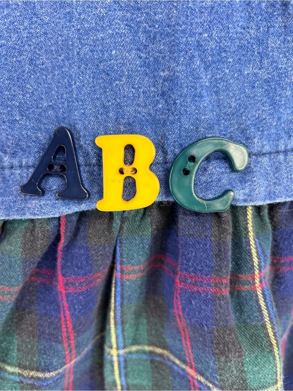 Buster Brown Vintage Babygirl Denim Shirt/Dress w/ ABC and Apple Embroidery - 2T
